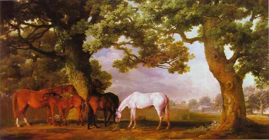 George Stubbs Mares and Foals in a Wooded Landscape